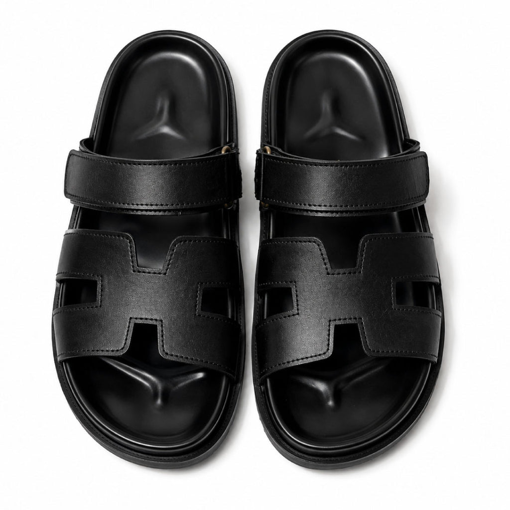 Premium Black Cut-Out Design Casual Sandals