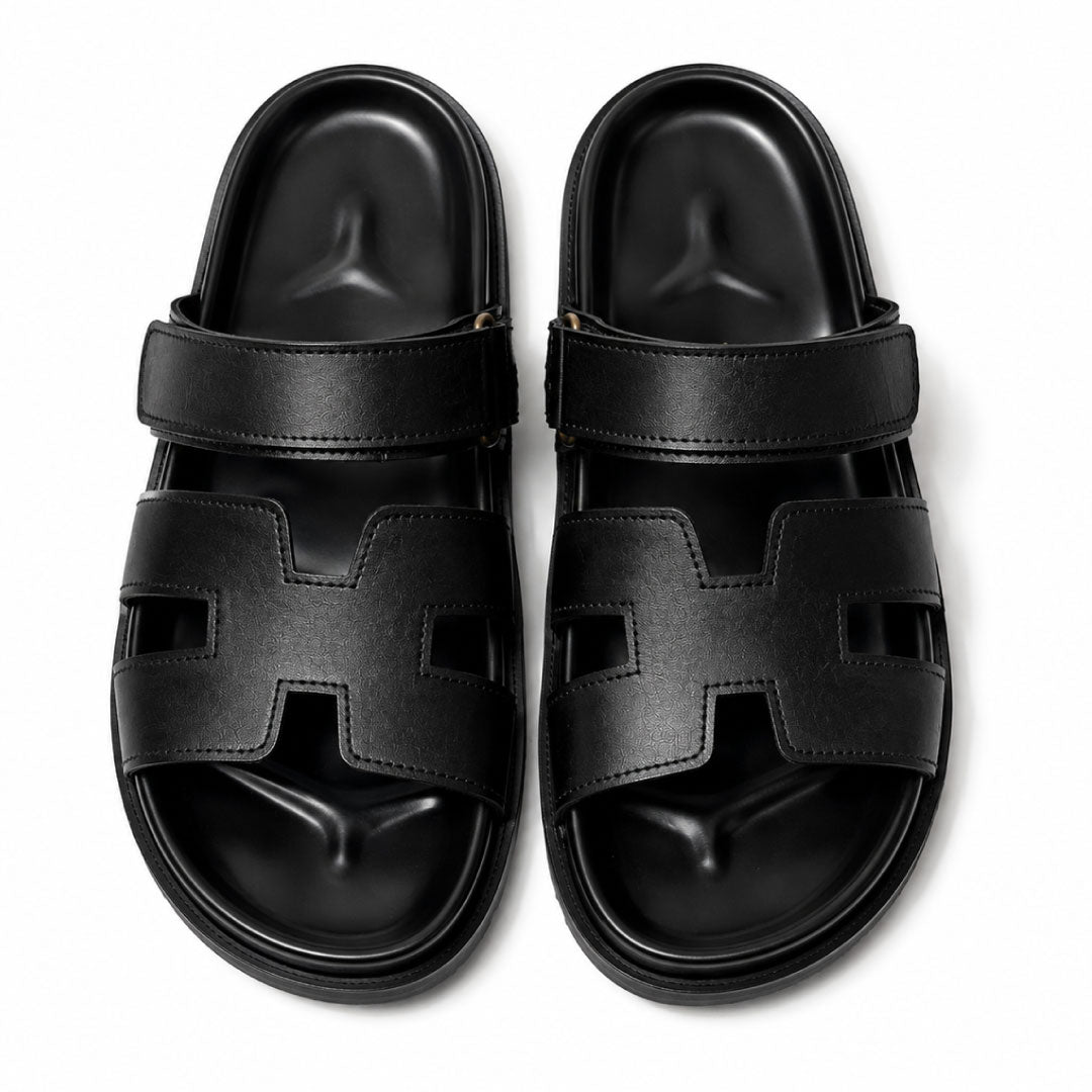 Premium Black Cut-Out Design Casual Sandals