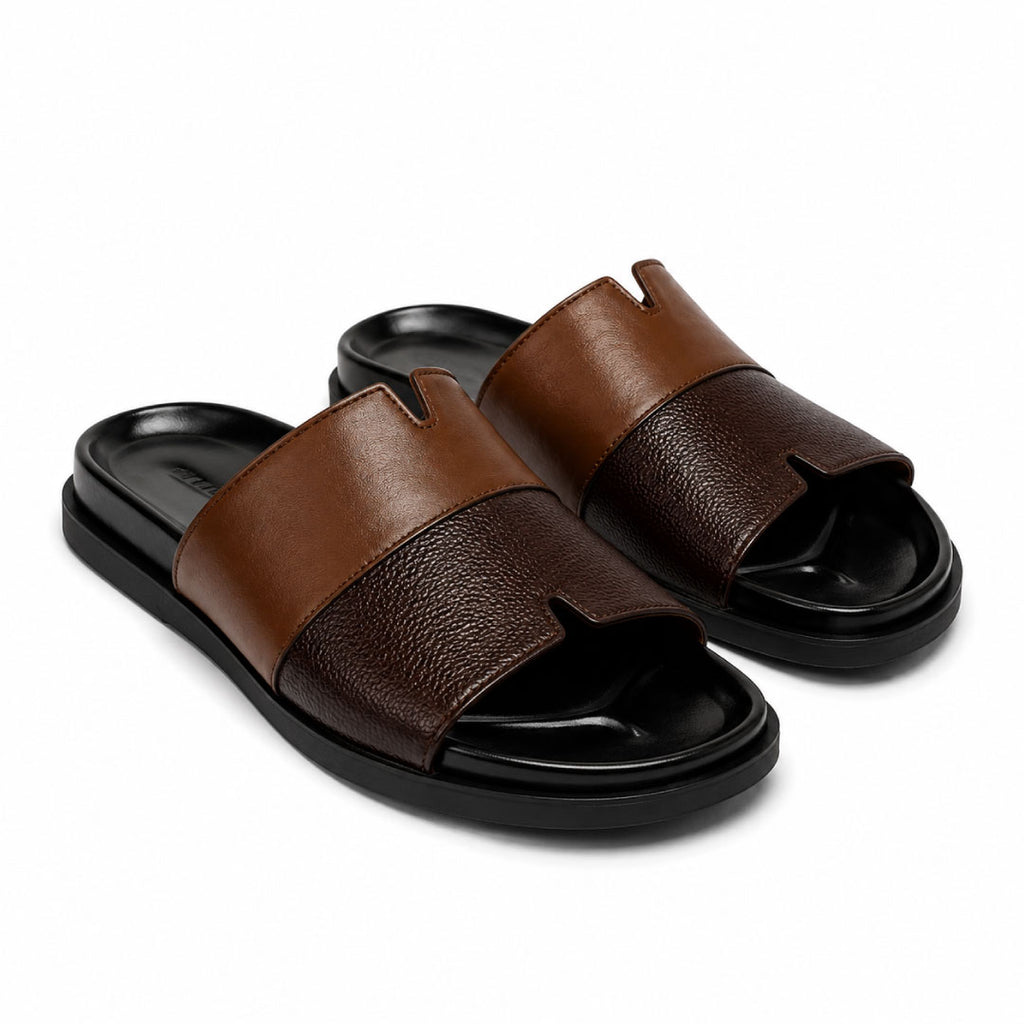Premium Two-Tone Brown Leather Contemporary Sandals