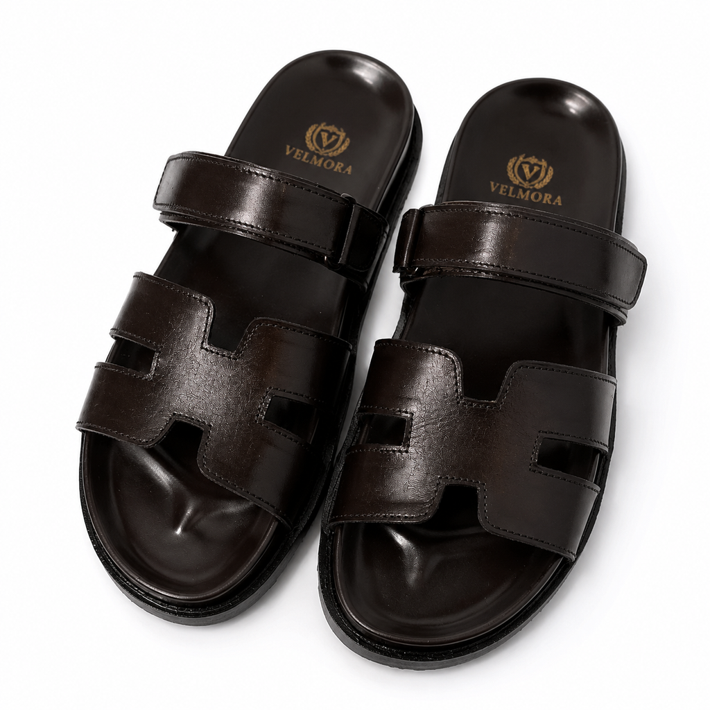 Premium Dark Brown H-Strap Leather Sandals