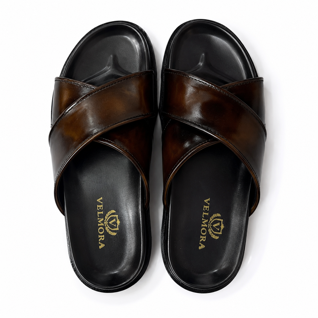Premium Dark Brown Cross-Strap Leather Sandals