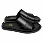 Premium Black Textured Leather Contemporary Sandals