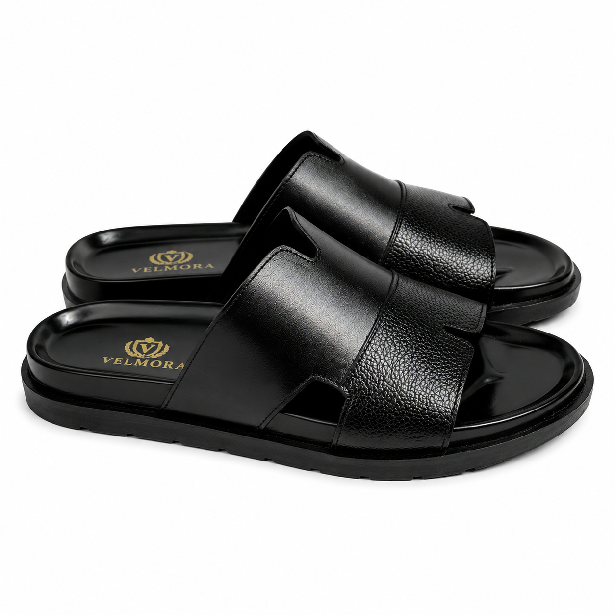 Premium Black Textured Leather Contemporary Sandals