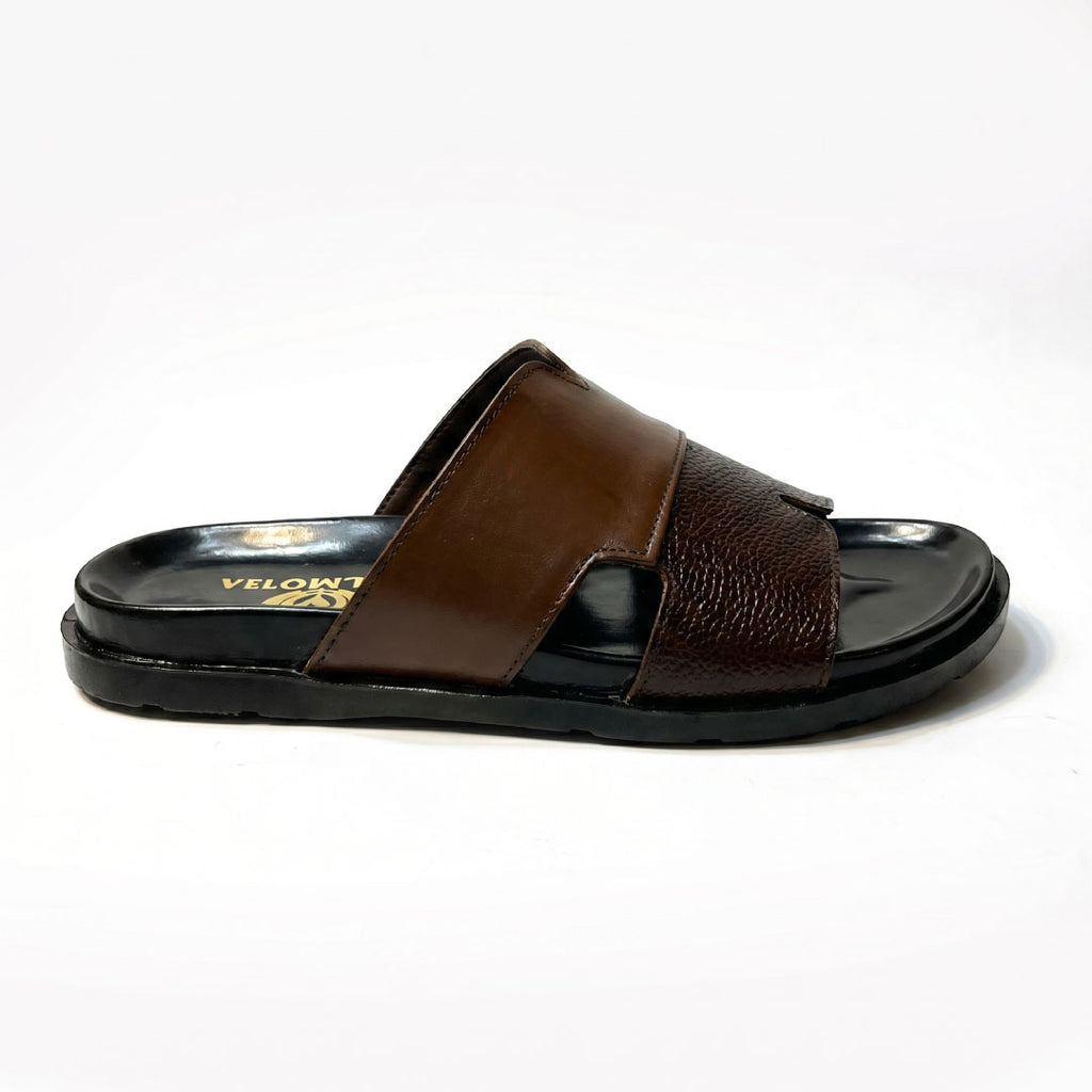 Premium Two-Tone Brown Leather Contemporary Sandals