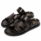Premium Dark Brown H-Strap Leather Sandals