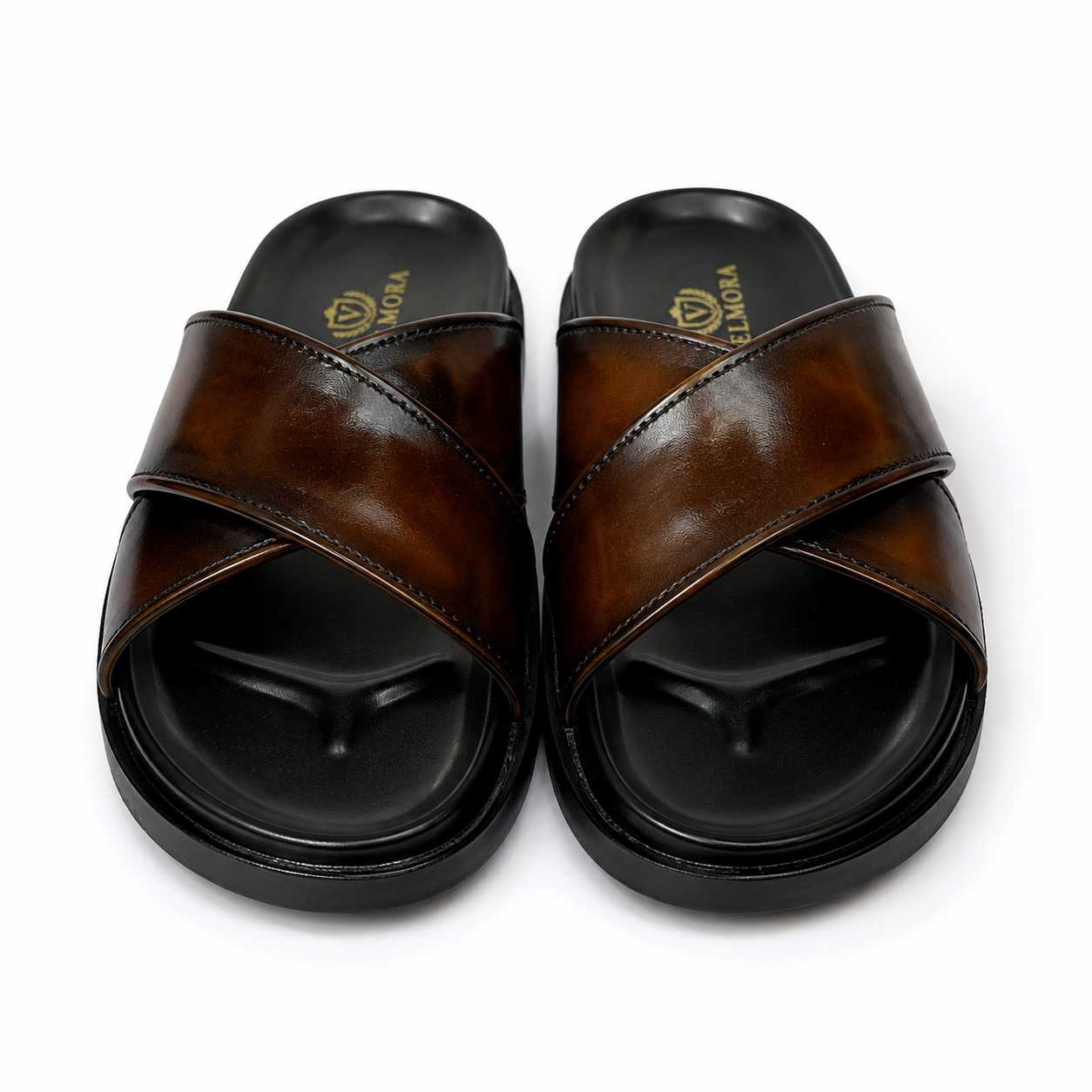 Premium Dark Brown Cross-Strap Leather Sandals