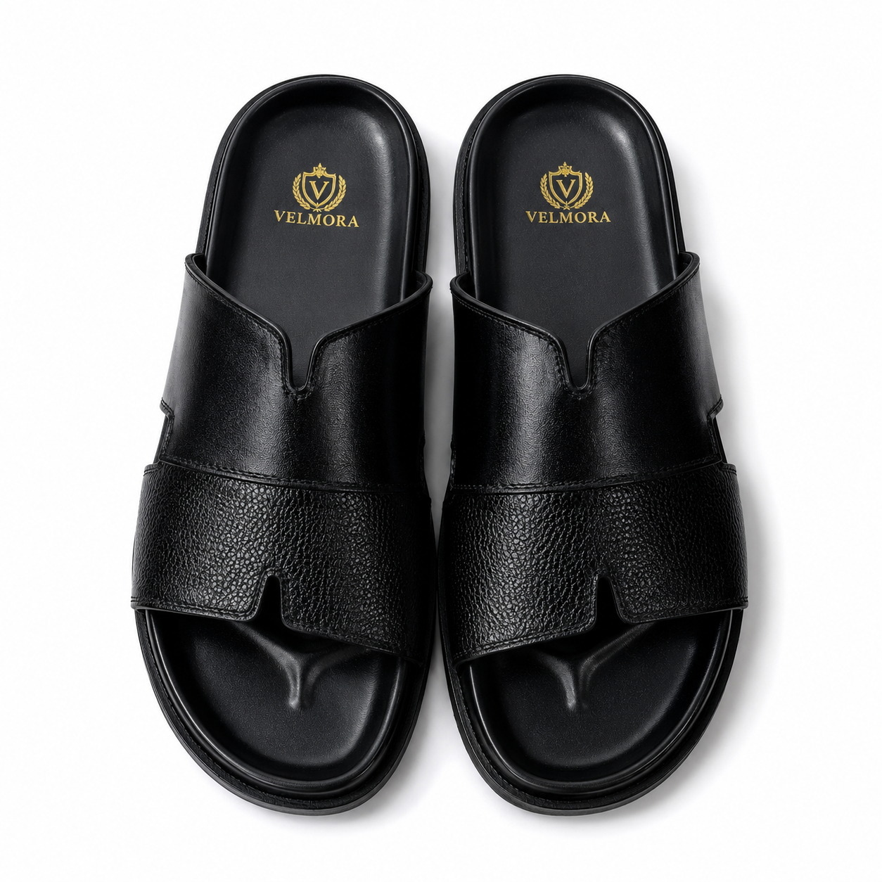 Premium Black Textured Leather Contemporary Slippers