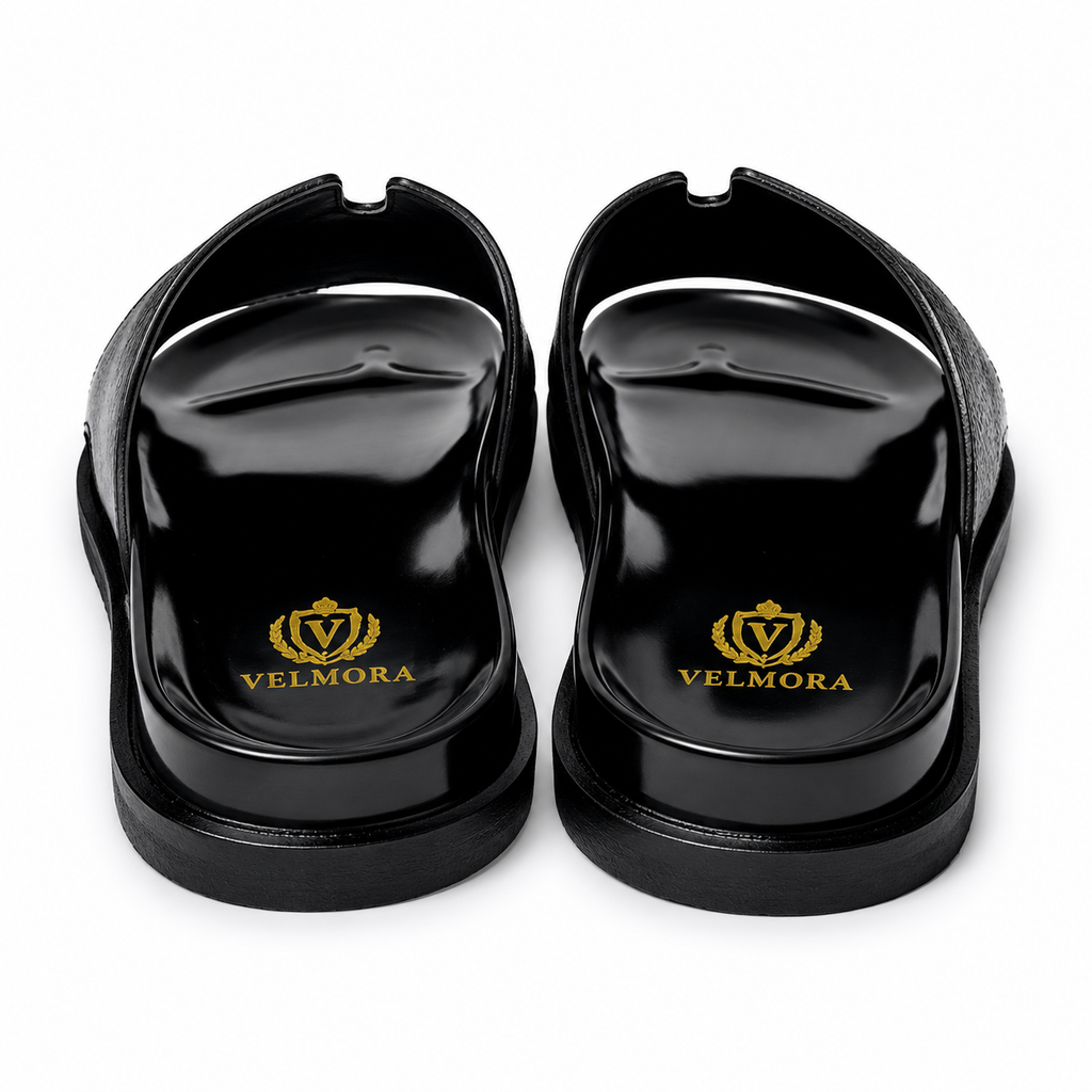 Premium Black Textured Leather Contemporary Sandals