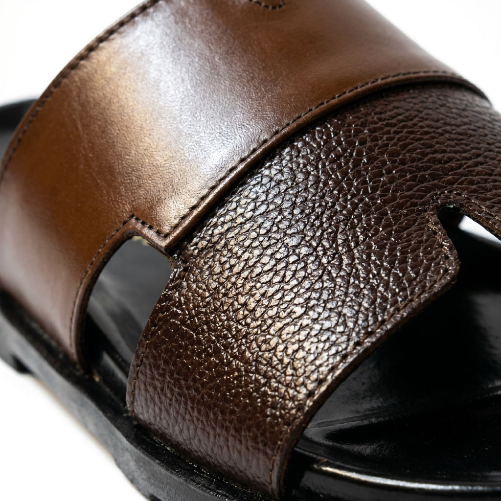 Premium Two-Tone Brown Leather Contemporary Sandals