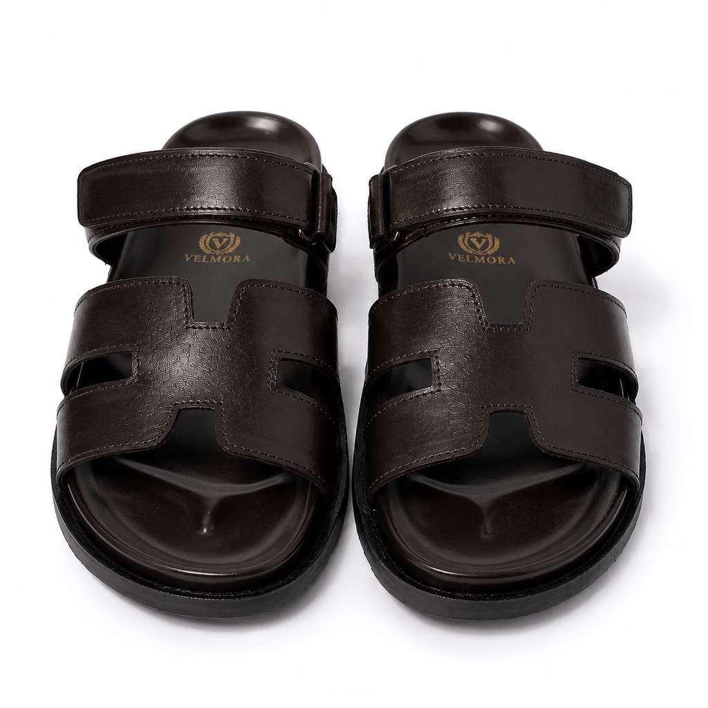 Premium Dark Brown H-Strap Leather Sandals