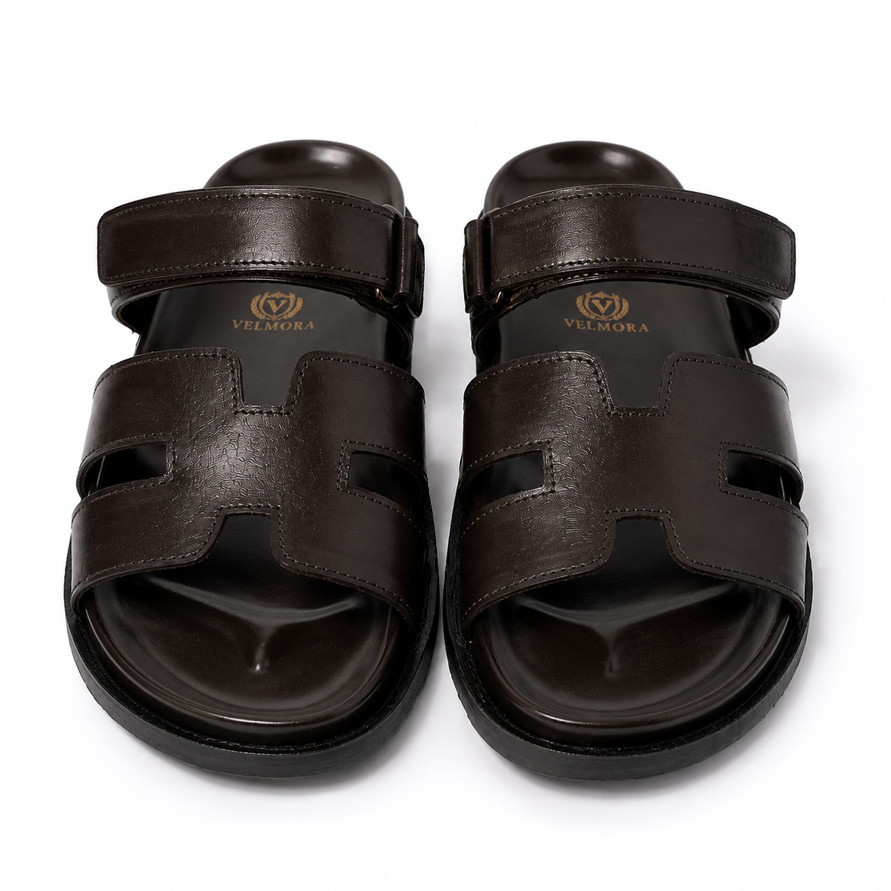Premium Dark Brown H-Strap Leather Sandals
