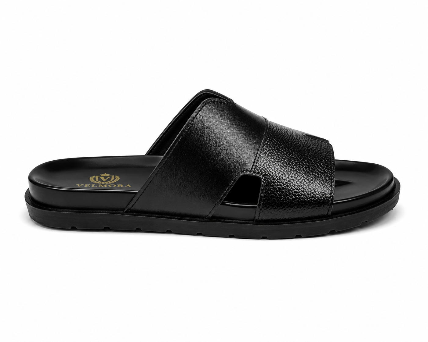 Premium Black Textured Leather Contemporary Slippers