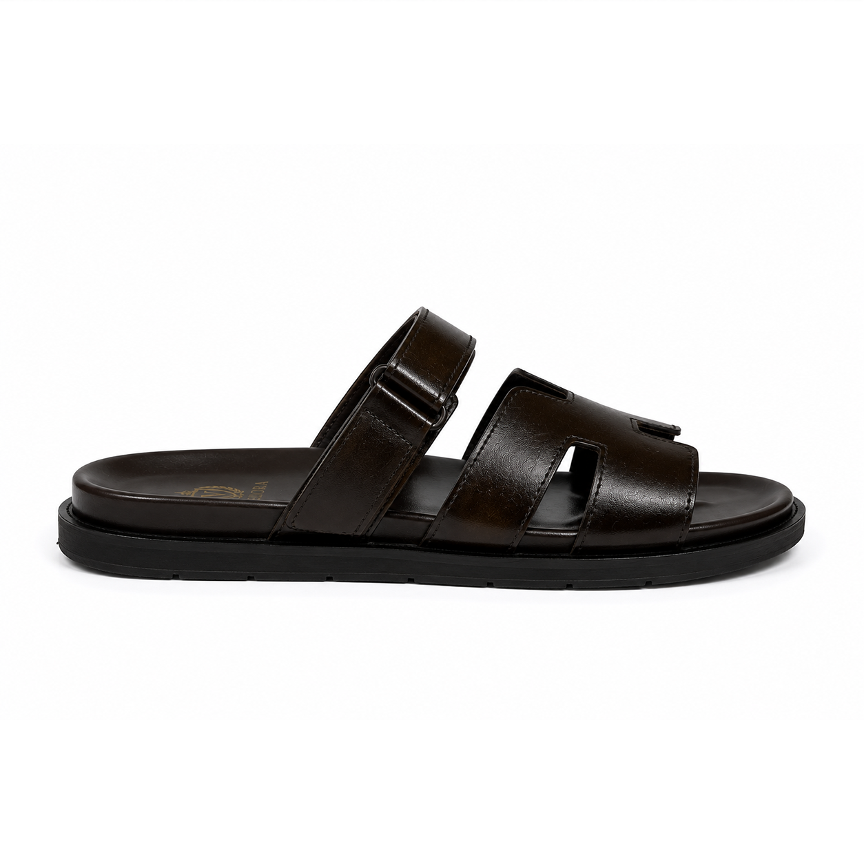 Premium Dark Brown H-Strap Leather Slippers
