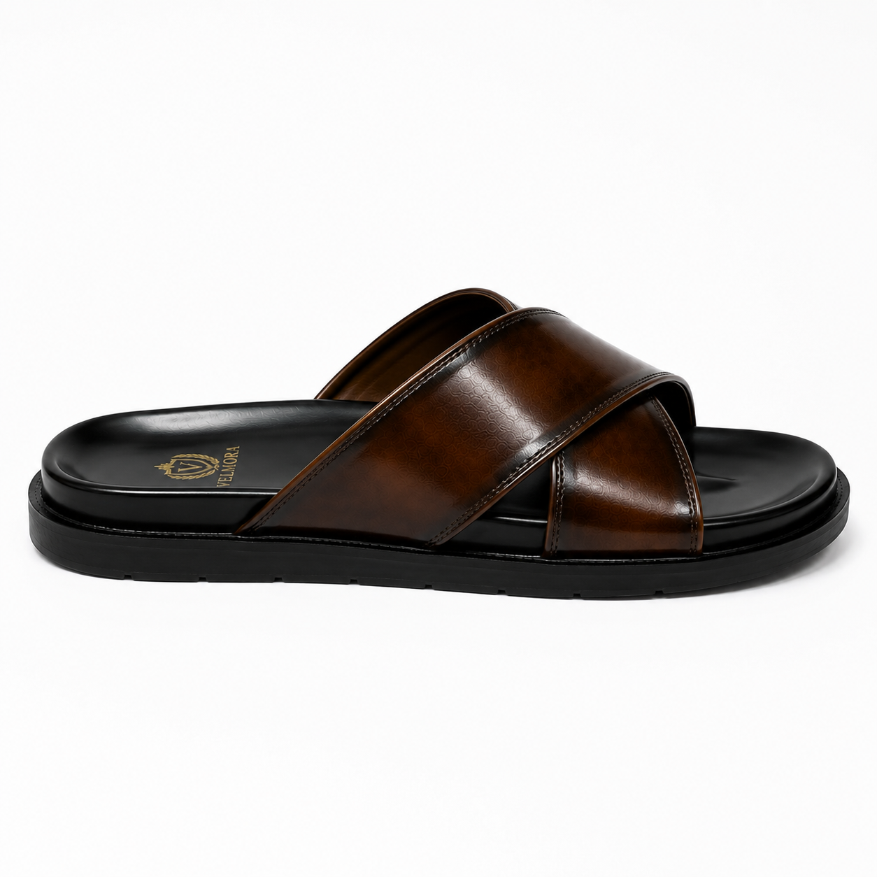 Premium Dark Brown Cross-Strap Leather Slippers