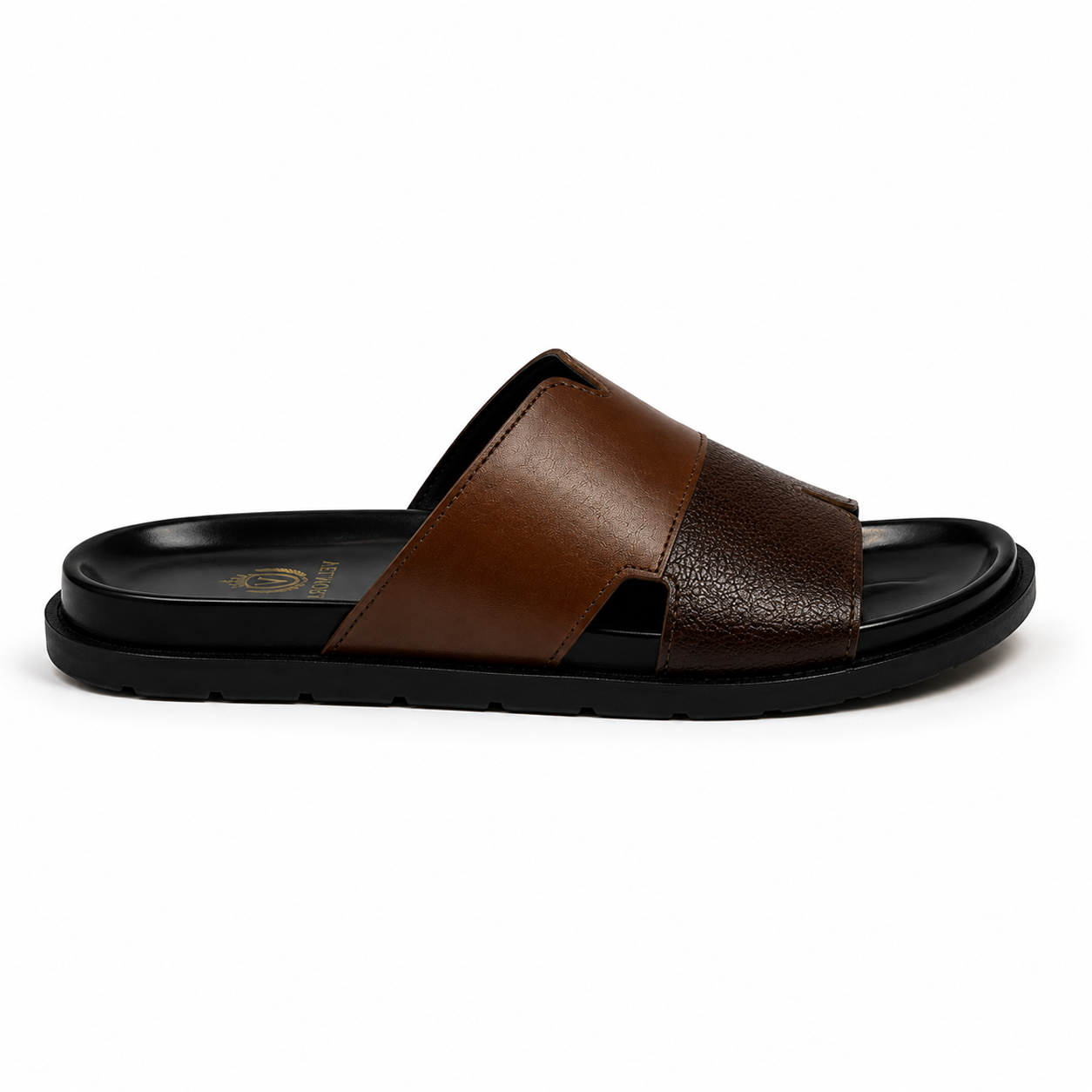 Premium Two-Tone Brown Leather Contemporary Slippers