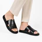Premium Black Textured Leather Contemporary Sandals