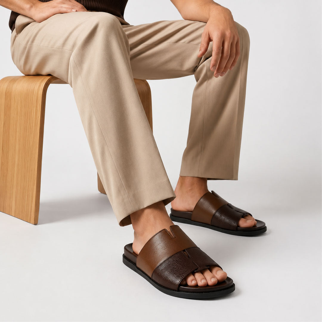 Premium Two-Tone Brown Leather Contemporary Sandals