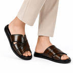 Premium Dark Brown Cross-Strap Leather Sandals