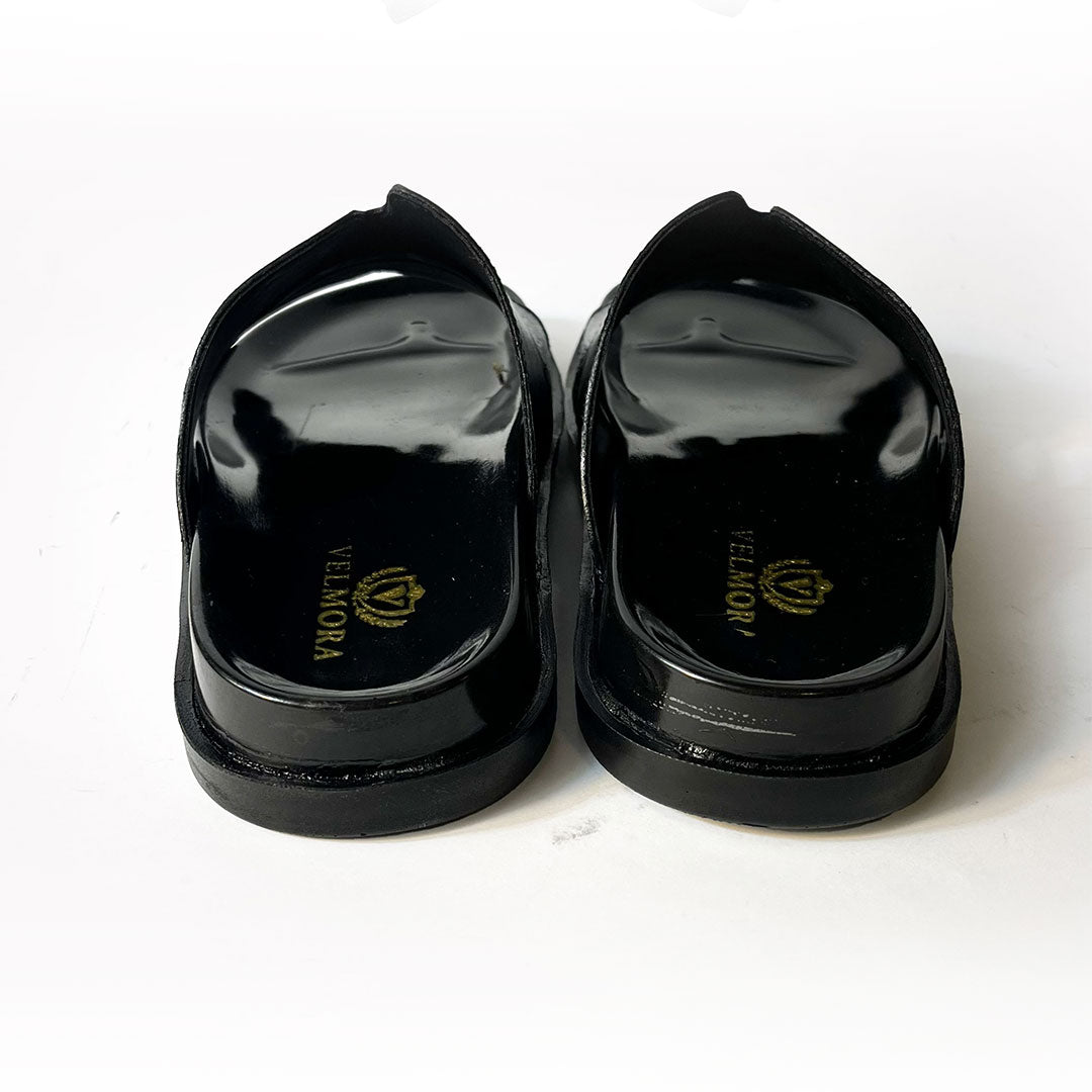 Premium Black Textured Leather Contemporary Sandals