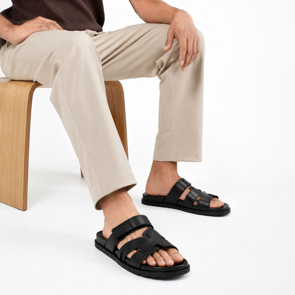 Premium Black Cut-Out Design Casual Sandals