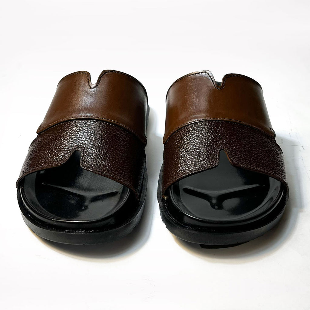 Premium Two-Tone Brown Leather Contemporary Sandals