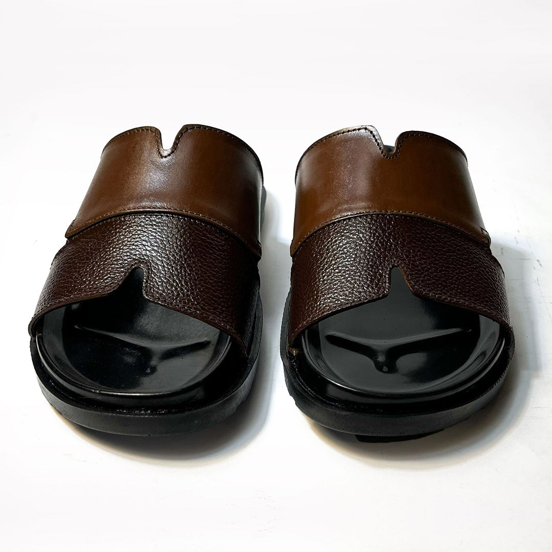 Premium Two-Tone Brown Leather Contemporary Sandals