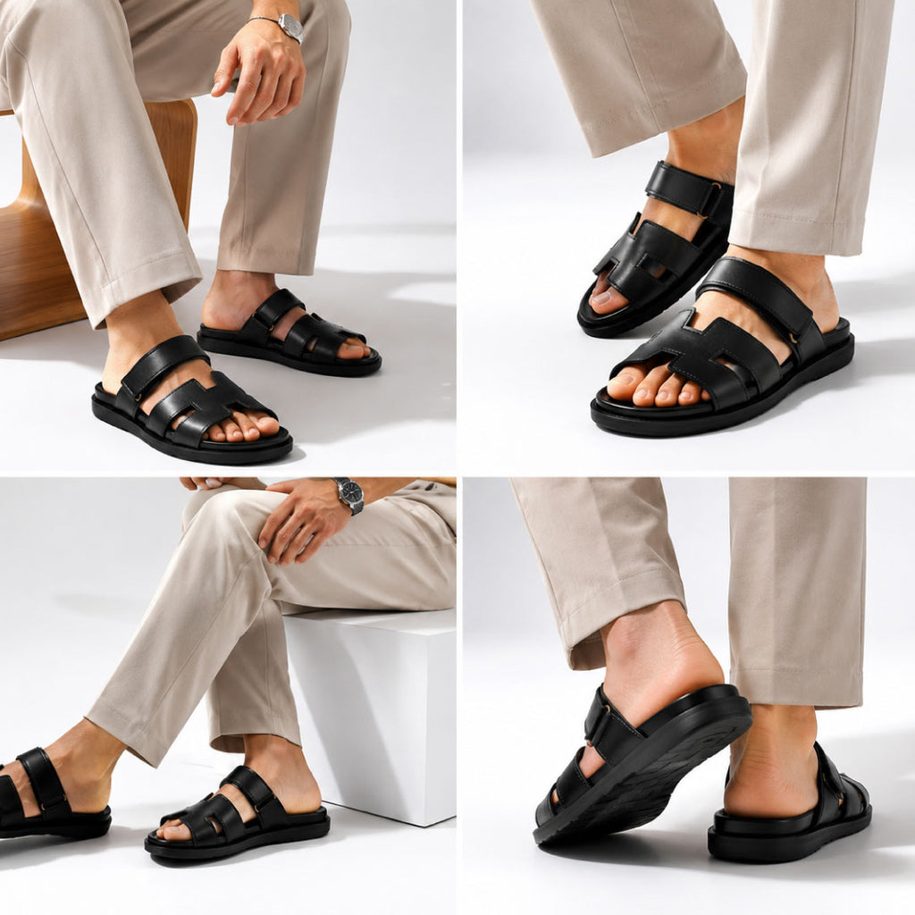 Premium Black Cut-Out Design Casual Sandals