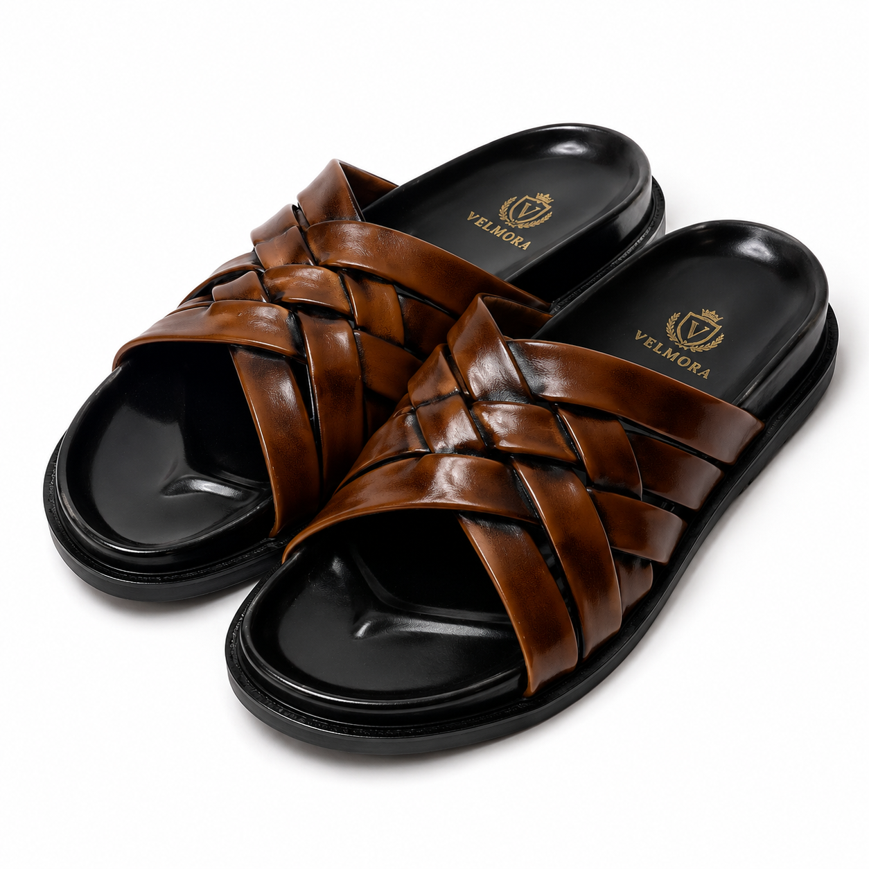 Premium Woven Leather Strappy Slippers