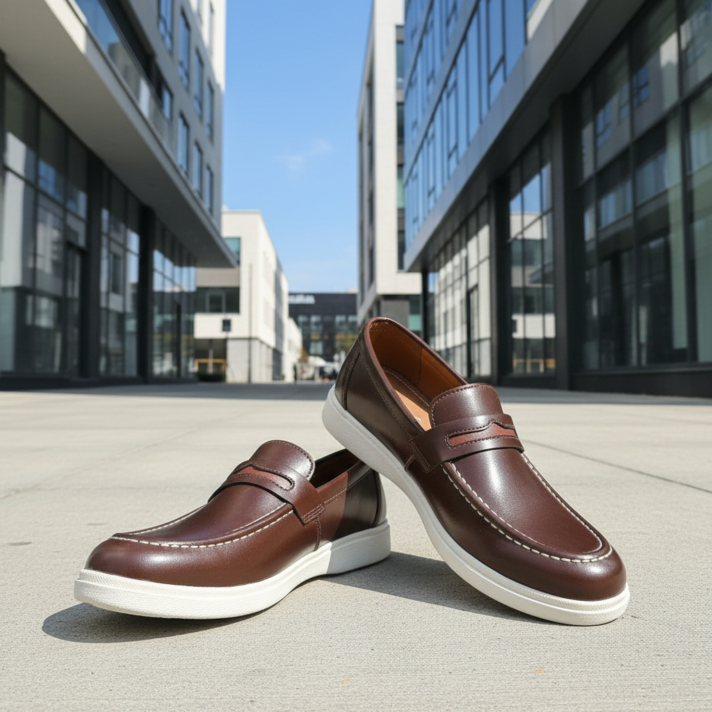 Premium Handcrafted Brown Hybrid Penny Loafer | Medicated Comfort Insole – Durable White Sneaker Sole