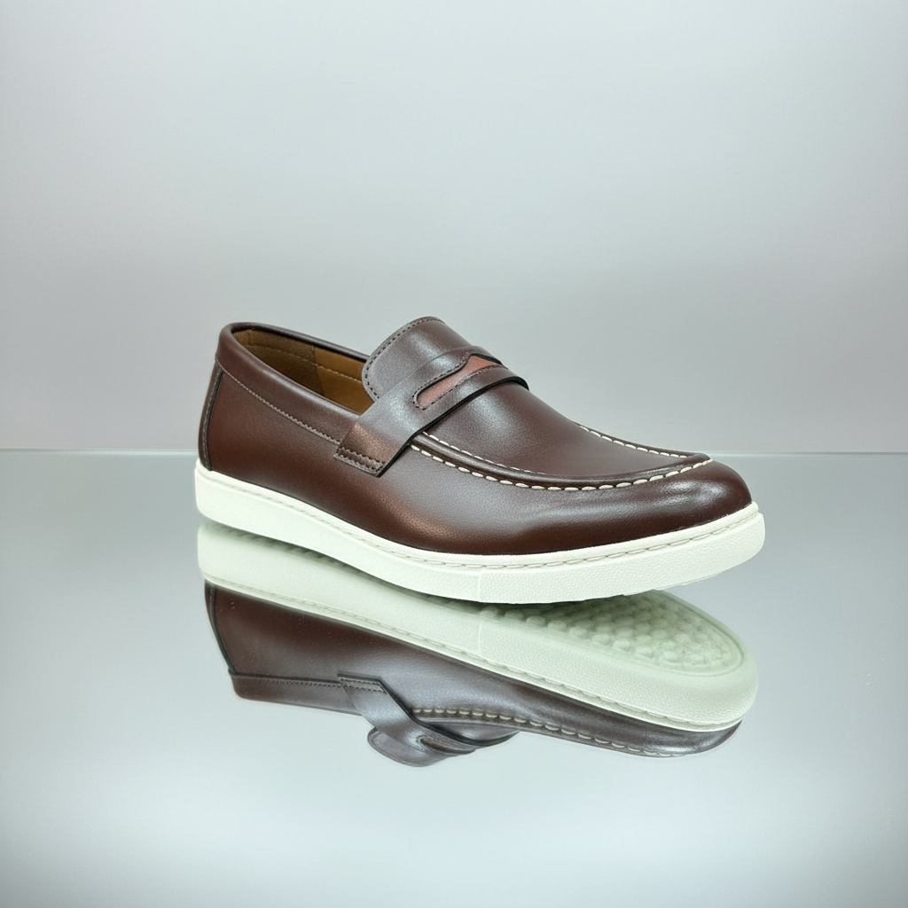 Premium Handcrafted Brown Hybrid Penny Loafer | Medicated Comfort Insole – Durable White Sneaker Sole